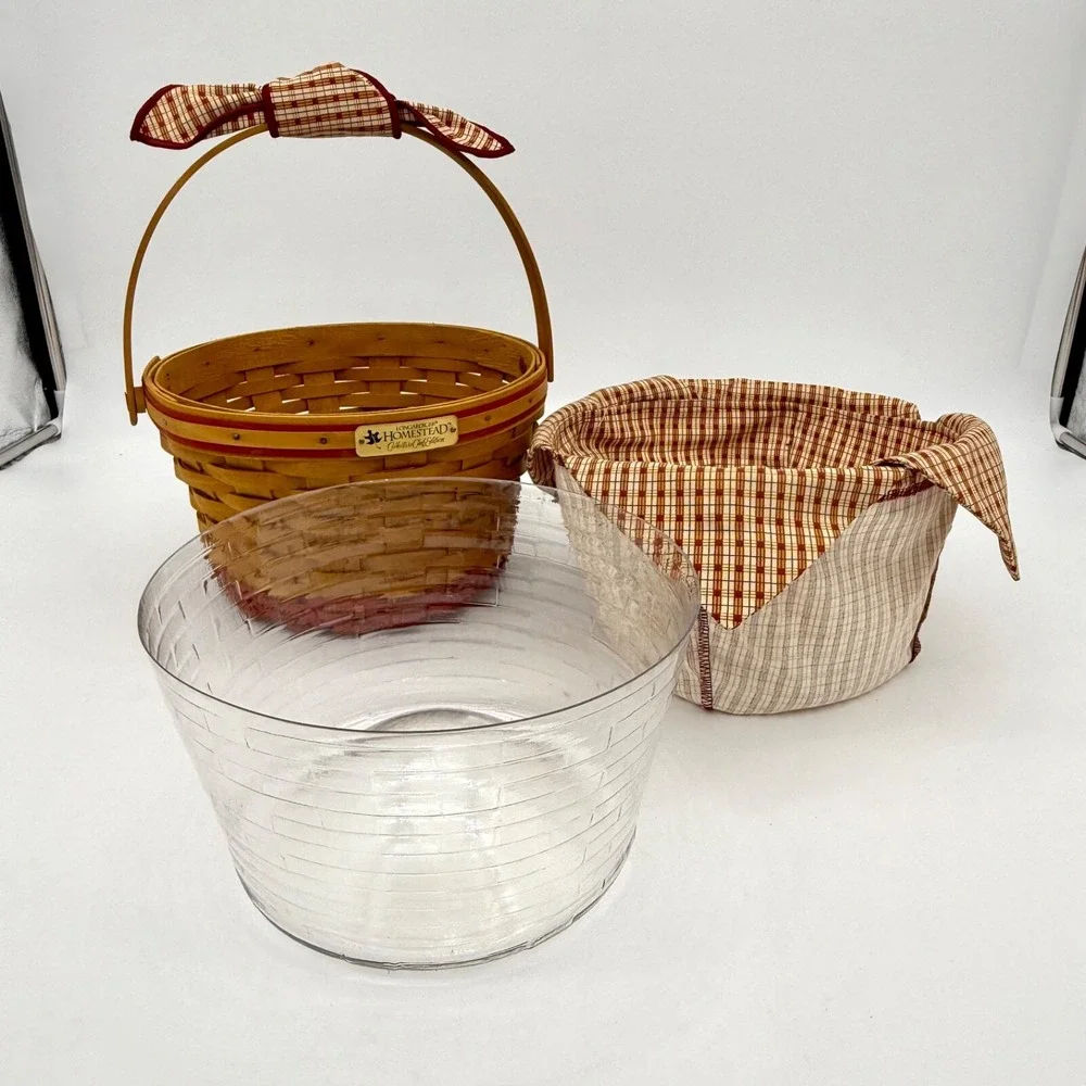 Longaberger 1999 Collectors Club HOMESTEAD Basket Combo liner, & Handle Tie